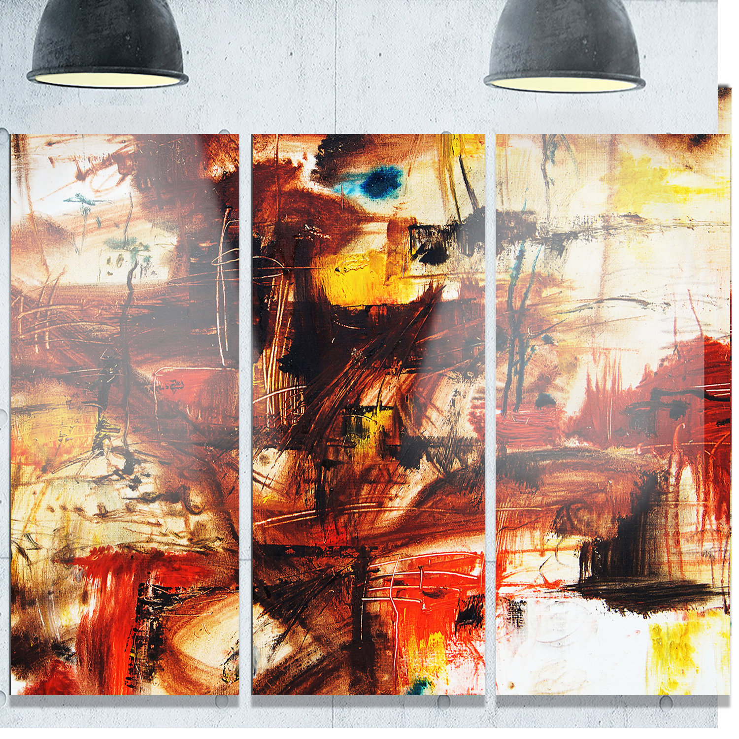 Design Art 'Watercolor Red and Yellow Spots' 3 Piece Painting Print on